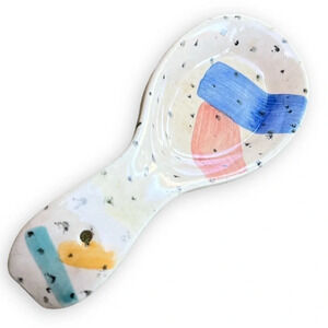 Ceramic Spoon Rest with Multicolor Design